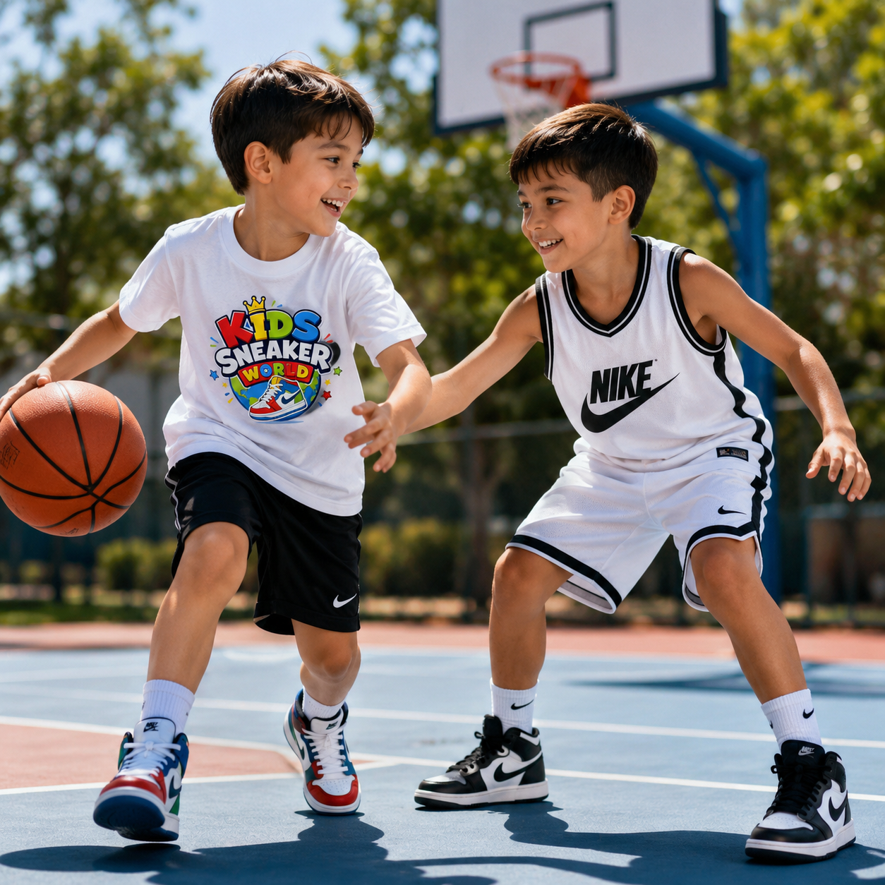 Kids playing basketball wearing Kids Sneaker World